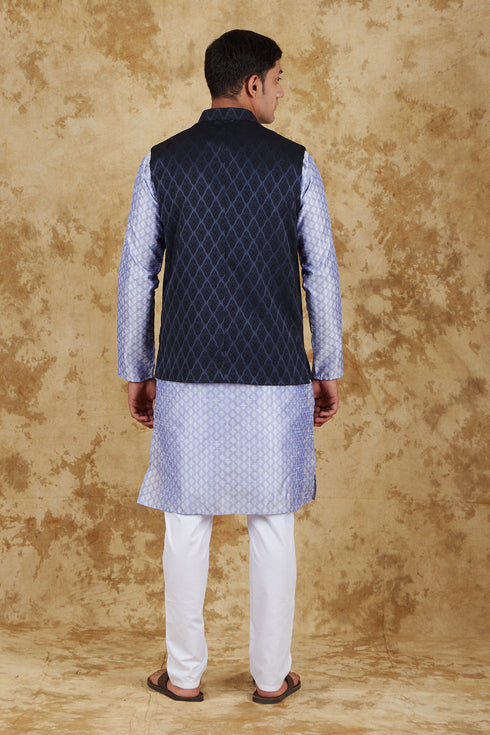 Veshbhoshaa Bluesaanchi Blue Jacquard Waistcoat Set