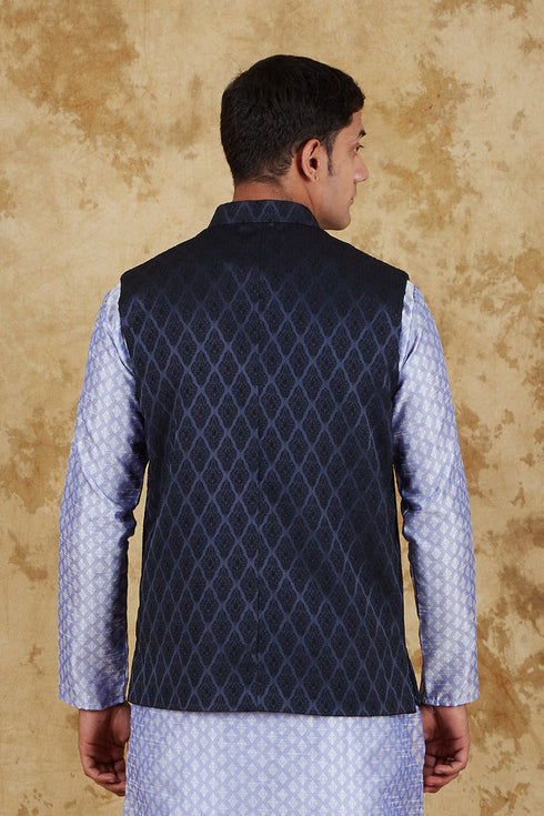 Veshbhoshaa Bluesaanchi Men'S Jacquard Blue Waistcoat