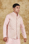 Veshbhoshaa Bluesaanchi Men'S Jacquard Light Peach Waistcoat