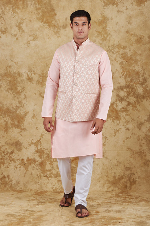 Veshbhoshaa Bluesaanchi Pink Jacquard Waistcoat Set