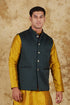 Veshbhoshaa Bluesaanchi Men'S Jacquard Dark Green Waistcoat