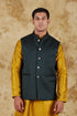 Veshbhoshaa Bluesaanchi Men'S Jacquard Dark Green Waistcoat