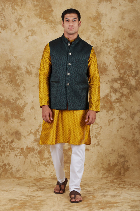 Veshbhoshaa Bluesaanchi Golden Jacquard Waistcoat Set