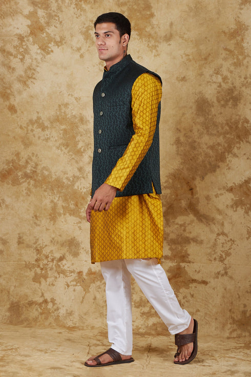 Veshbhoshaa Bluesaanchi Golden Jacquard Waistcoat Set