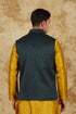 Veshbhoshaa Bluesaanchi Men'S Jacquard Dark Green Waistcoat