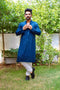 Kzari Blue Self-Embroidered Kurta