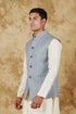 Veshbhoshaa Bluesaanchi Men'S Cotton Blend Dobby Printed Light Green Waistcoat