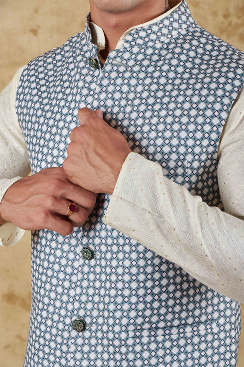 Veshbhoshaa Bluesaanchi Cream Waistcoat Set
