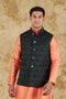 Veshbhoshaa Bluesaanchi Men'S Jacquard Dark Green Waistcoat