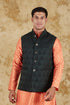 Veshbhoshaa Bluesaanchi Men'S Jacquard Dark Green Waistcoat