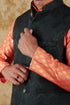 Veshbhoshaa Bluesaanchi Orange Jacquard Waistcoat Set