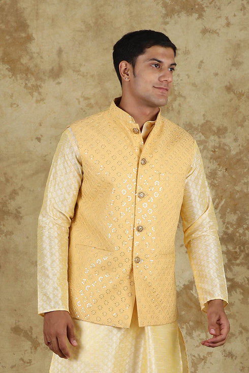 Veshbhoshaa Bluesaanchi Men'S Cotton Blend Sequence Mango Waistcoat