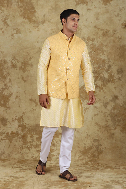 Veshbhoshaa Bluesaanchi Yellow Waistcoat Set