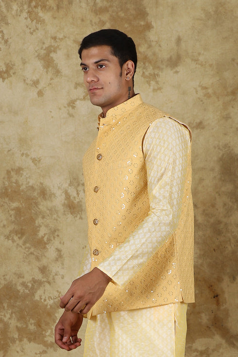 Veshbhoshaa Bluesaanchi Men'S Cotton Blend Sequence Mango Waistcoat