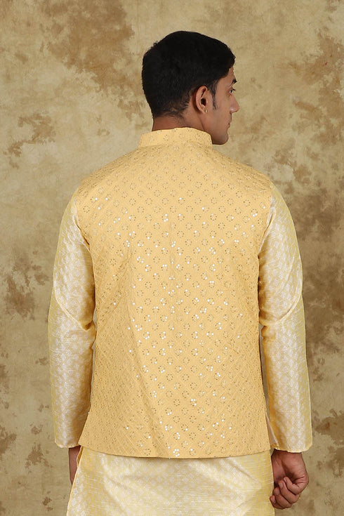Veshbhoshaa Bluesaanchi Men'S Cotton Blend Sequence Mango Waistcoat