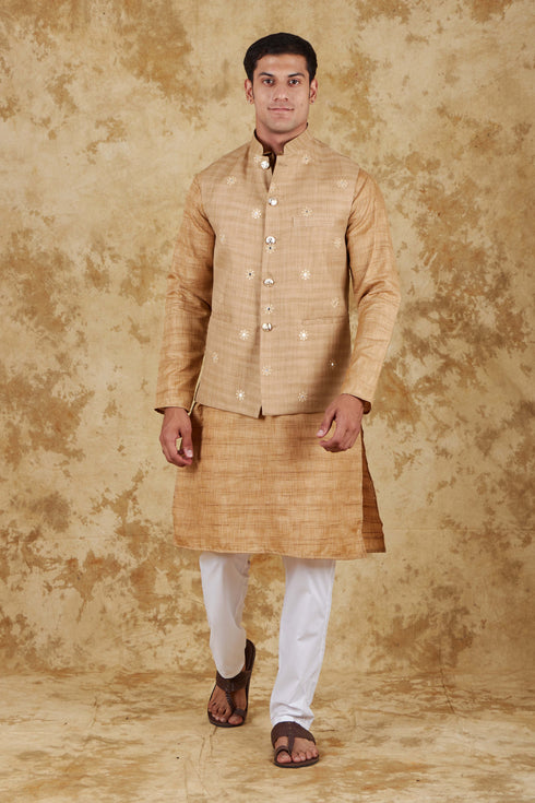 Veshbhoshaa Bluesaanchi Khaki Waistcoat Set