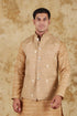 Veshbhoshaa Bluesaanchi Men'S Cotton Blend Khaki Mirror Embroidered Waistcoat