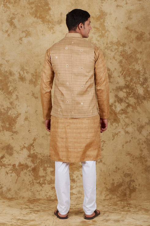 Veshbhoshaa Bluesaanchi Khaki Waistcoat Set