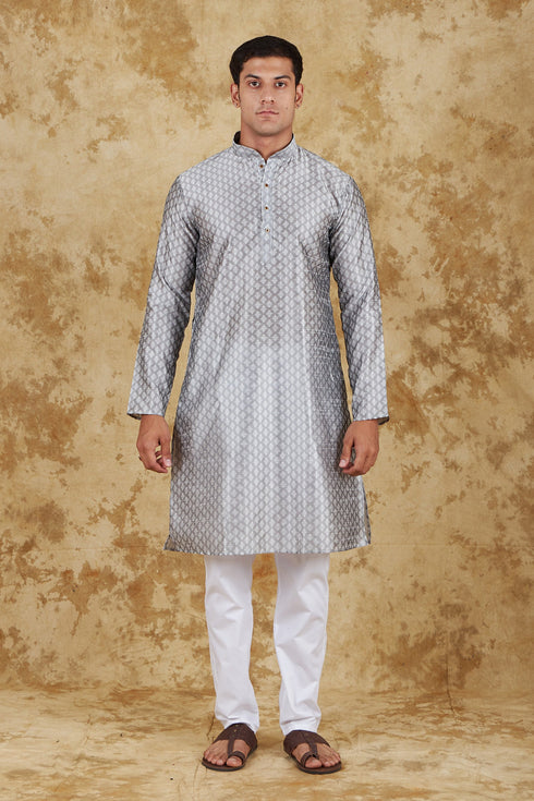 Veshbhoshaa Bluesaanchi Bond Grey Jacquard Waistcoat Set