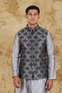Veshbhoshaa Bluesaanchi Men'S Jacquard Grey Waistcoat