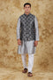 Veshbhoshaa Bluesaanchi Bond Grey Jacquard Waistcoat Set