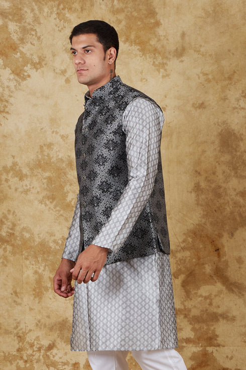 Veshbhoshaa Bluesaanchi Bond Grey Jacquard Waistcoat Set