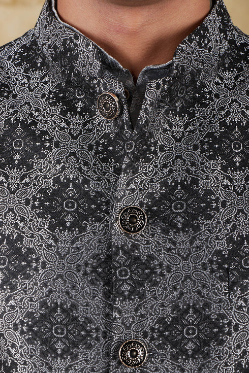 Veshbhoshaa Bluesaanchi Bond Grey Jacquard Waistcoat Set
