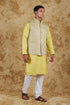 Veshbhoshaa Bluesaanchi Yellow Jacquard Waistcoat Set