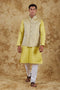 Veshbhoshaa Bluesaanchi Yellow Jacquard Waistcoat Set