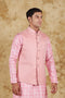 Veshbhoshaa Bluesaanchi Men'S Jacquard Pink Waistcoat