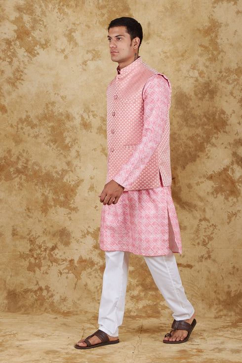 Veshbhoshaa Bluesaanchi Pink Jacquard Waistcoat Set