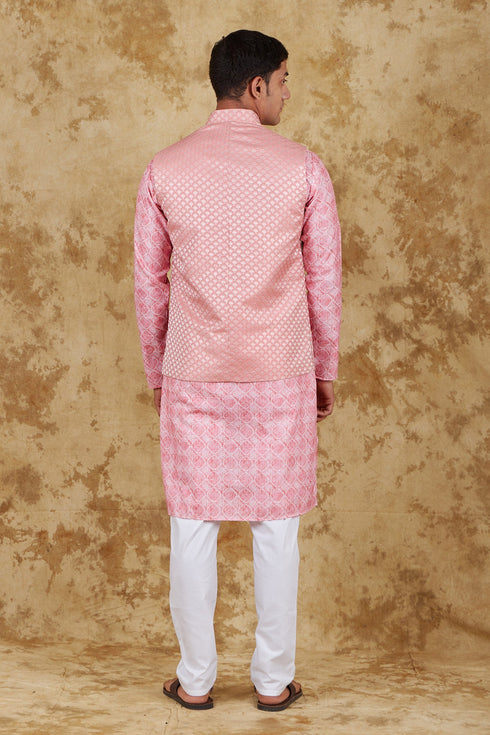 Veshbhoshaa Bluesaanchi Pink Jacquard Waistcoat Set
