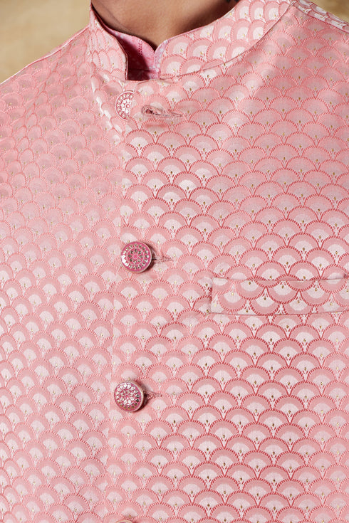 Veshbhoshaa Bluesaanchi Men'S Jacquard Pink Waistcoat