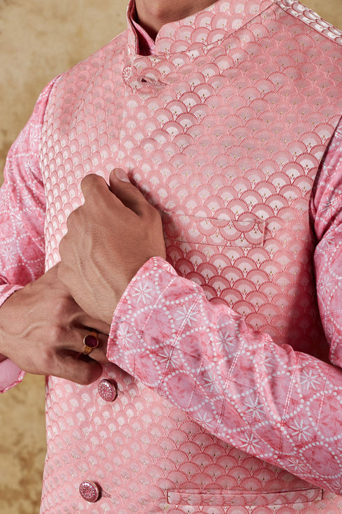 Veshbhoshaa Bluesaanchi Men'S Jacquard Pink Waistcoat
