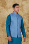 Veshbhoshaa Bluesaanchi Men'S Cotton Blend Blue Dobby Printed Waistcoat