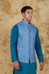 Veshbhoshaa Bluesaanchi Men'S Cotton Blend Blue Dobby Printed Waistcoat