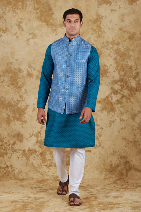 Veshbhoshaa Bluesaanchi Blue Waistcoat Set