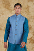 Veshbhoshaa Bluesaanchi Men'S Cotton Blend Blue Dobby Printed Waistcoat