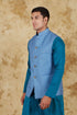 Veshbhoshaa Bluesaanchi Men'S Cotton Blend Blue Dobby Printed Waistcoat
