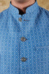 Veshbhoshaa Bluesaanchi Men'S Cotton Blend Blue Dobby Printed Waistcoat