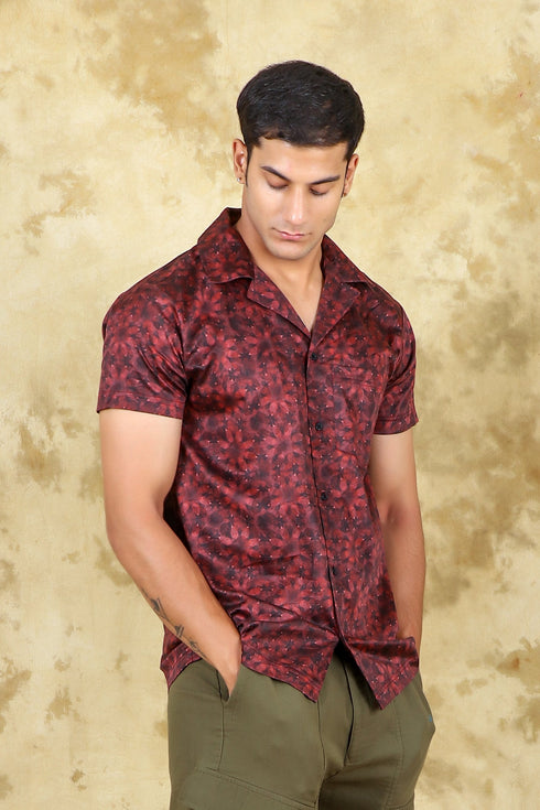 Veshbhoshaa Bluebird Cotton Blend Comfort Red Printed Shirt For Men