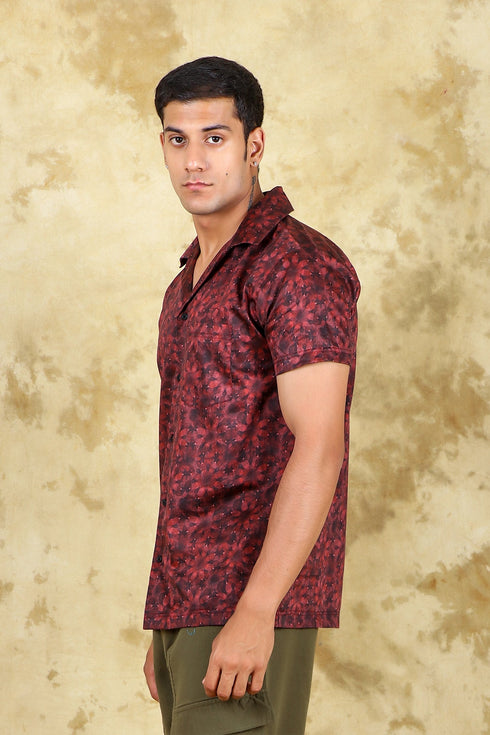 Veshbhoshaa Bluebird Cotton Blend Comfort Red Printed Shirt For Men