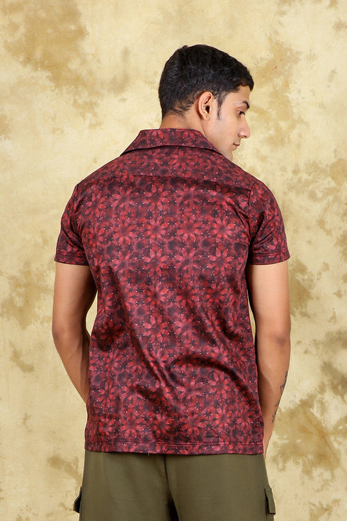 Veshbhoshaa Bluebird Cotton Blend Comfort Red Printed Shirt For Men