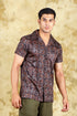 Veshbhoshaa Bluebird Cotton Blend Short Brown Printed Shirt For Men