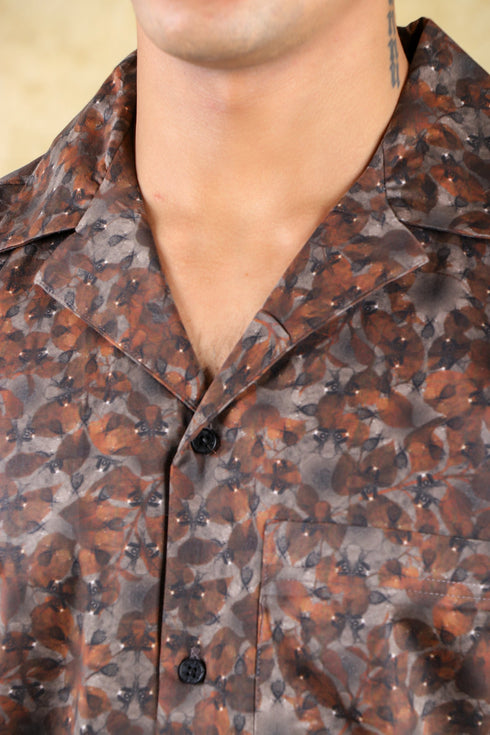 Veshbhoshaa Bluebird Cotton Blend Short Brown Printed Shirt For Men