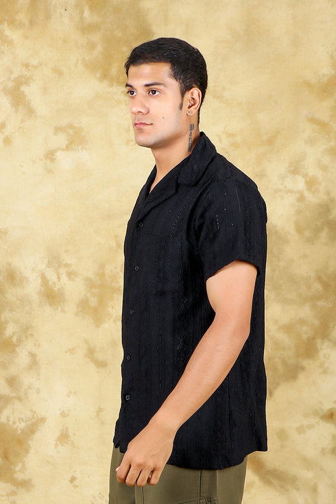 Veshbhoshaa Bluebird Crafted Comfort Knitted Black Shirt For Men
