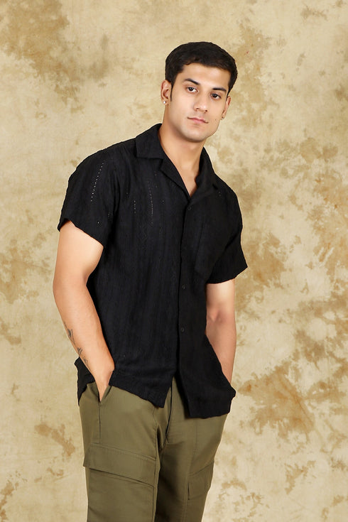 Veshbhoshaa Bluebird Crafted Comfort Knitted Black Shirt For Men