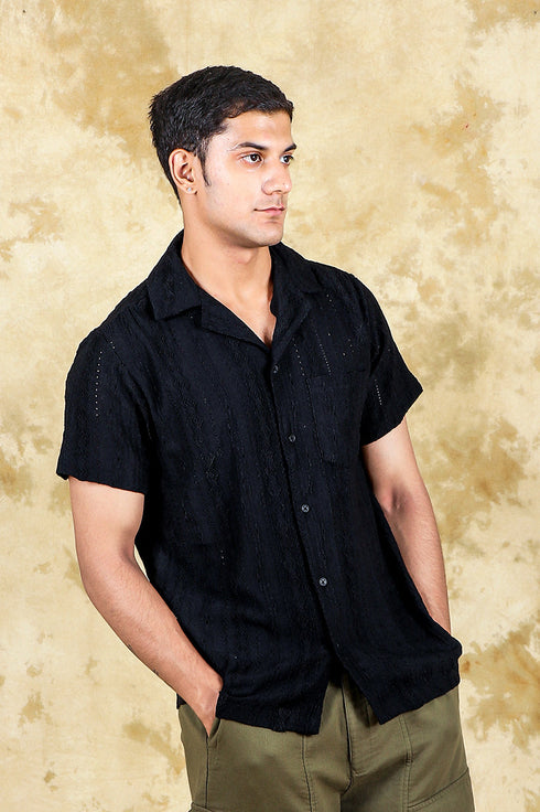 Veshbhoshaa Bluebird Crafted Comfort Knitted Black Shirt For Men