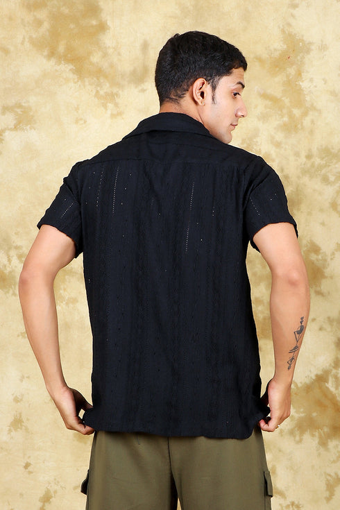 Veshbhoshaa Bluebird Crafted Comfort Knitted Black Shirt For Men