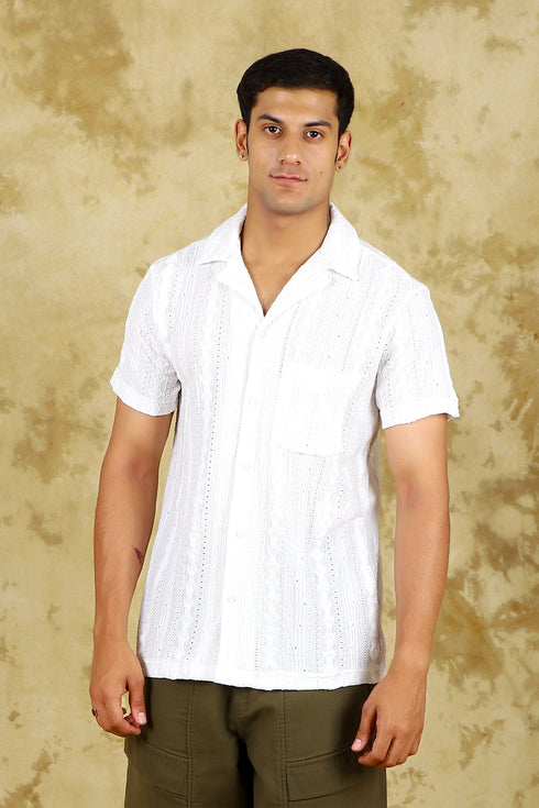 Veshbhoshaa Bluebird Crafted Comfort Knitted White Shirt For Men